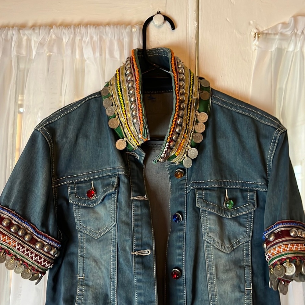 dassios denim Bohemian Embroidered jacket Embellished Women’s Medium